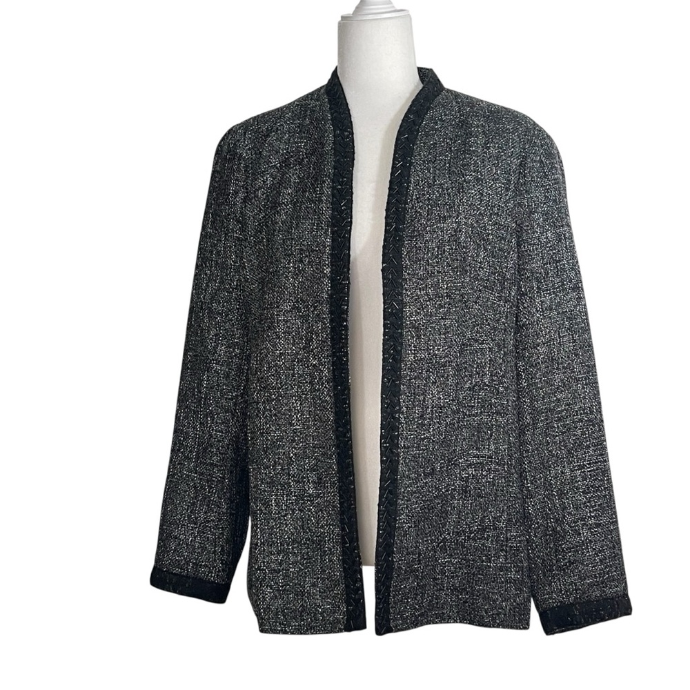 Coldwater Creek Open Front Elegant Trim Metallic Tweed Jacket Blazer Old Money
